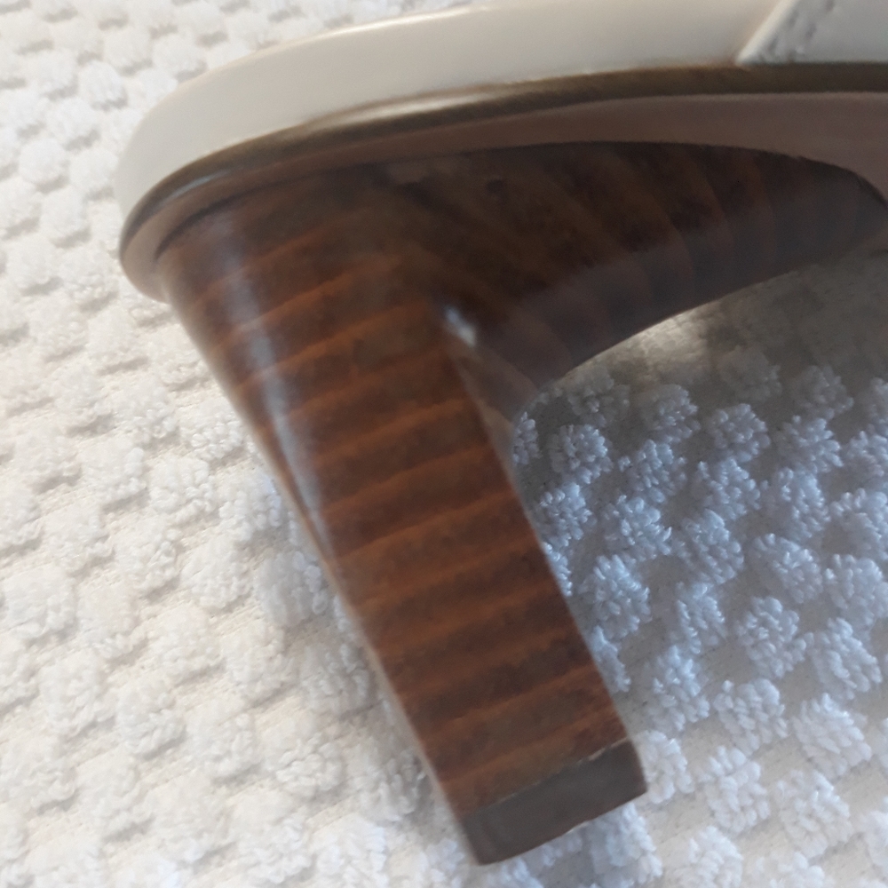 Anne Klein Sandals,Cream with 3" Stacked wood heel. - Picture 7 of 11